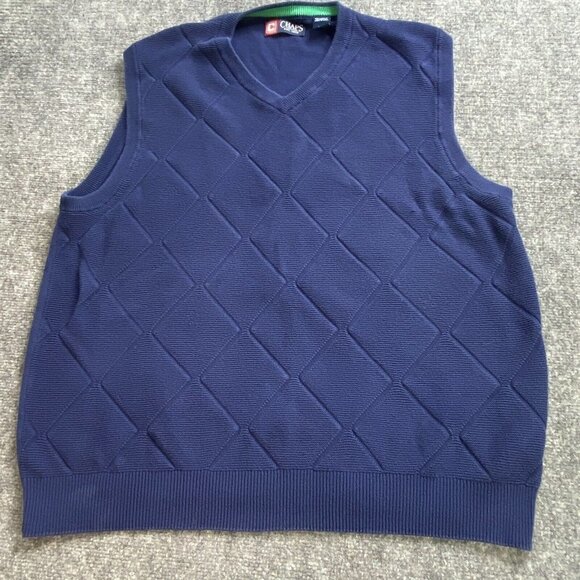 Chaps Ralph Lauren Sweater Vest Mens Large Blue Diamond Pattern Preppy Professor - Picture 1 of 10
